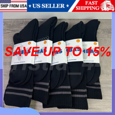 BOMBAS 5 PACK Mens Calf Socks Black LARGE (9-13)-image