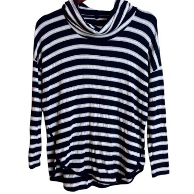 Lou & Grey Signaturesoft Long Sleeve Cowl Neck Navy White Stripe Cozy Top Small-image