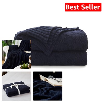Soft Skin-Friendly Navy Blue Throw Blanket - Decorative Knit 60x80 Cozy Comfort-image