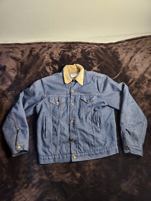 Vintage Montgomery Ward Blanket  Lined Denim Jacket Mens Size 46L Buton Up USA-image