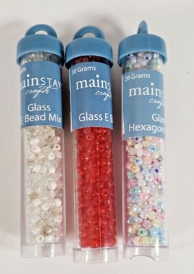 Glass Beads Mixed Lot of 3 White Red Mixed Pastel Colors Seed Beads New-image