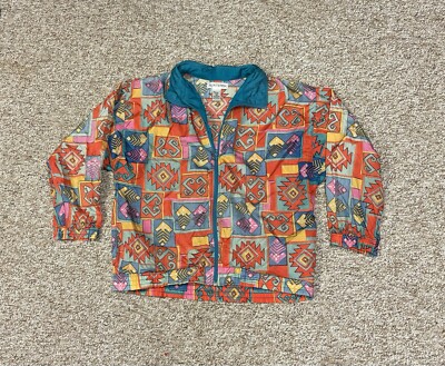 Vintage 80’s Sunterra Wind Jacket Womens M Multicolor Geometric Retro Softshell-image