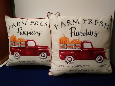 Outdoor Throw Pillows Set of 2 Ivory with Red Pickup 