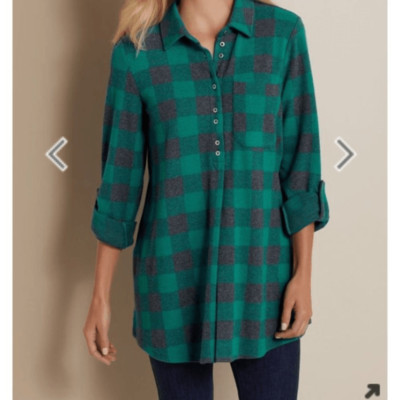Soft Surroundings PS Mad about Plaid cozy green  tunic-image