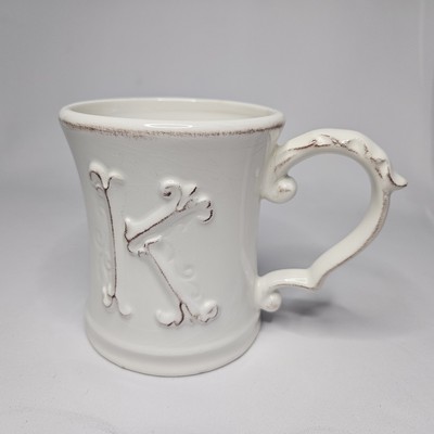 Pier 1 Earthenware Mug Monogram Letter K Initial Farmhouse Country Designer Cup-image