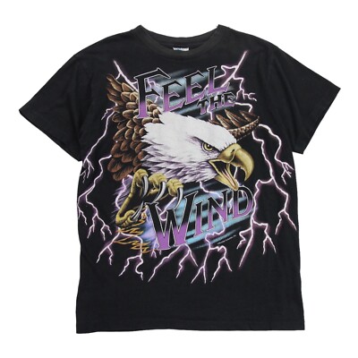 Tourchamp American Thunder Feel The Wind Vintage Tee Mens L Black Single Stitch-image