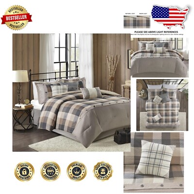Cozy Ridge Comforter Set: Herringbone & Plaid Design - Queen Size Luxury Bedding-image