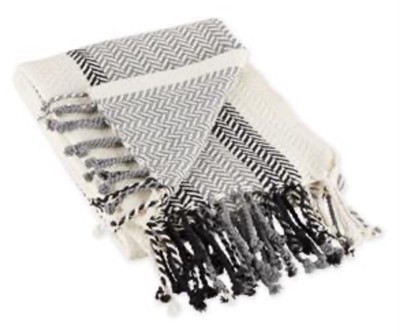 Design Imports Bold Herringbone Trow Blanket Ivory/Gray 100% Cotton Woven-image