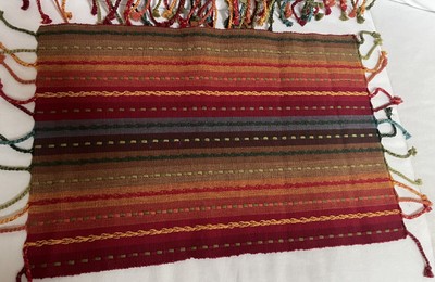 Pier 1 Imports PLACEMATS Red/Orange Fiesta Stripe Multicolor Fringe SET OF 6-image