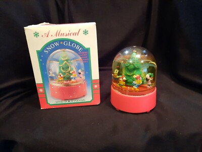 vtg Disney Christmas holiday wind up revolving music snowglobe Kurt Adler -image