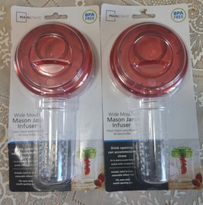 2 Pack Mainstays Wide Mouth Mason Jar Lid And Infuser BPA FREE Red/Blue NIP-image