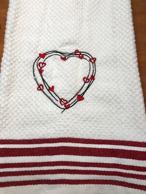 Embroidered Kitchen Hand Towel Valentine Hearts in Border Holiday Theme  BS2664-image