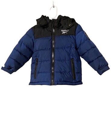 Reebok Winter Hooded Jacket Toddler Boy 2T Blue Black Pockets Cozy Comfort-image