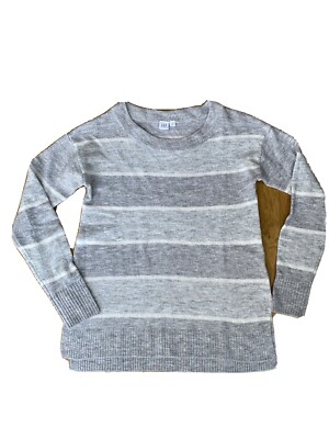GAP ~ Women’s Sweater Gray & White Stripes Soft & Cozy Long Sleeves Sz Small-image