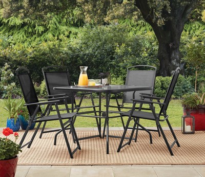 5pc Outdoor Patio Dining Set Furniture, 4 Folding Chairs, 1 Table Black, Outdoor-image