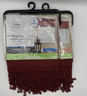 2 Mainstays  New Burgundy Red Valance with Macrame Trim Rod Pocket up to 29”-image