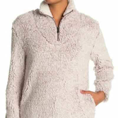 New CoffeeShop Fuzzy Quarter Zip Pullover Sand Color Sweatshirt Women's Sz M NWT-image