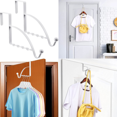 Over the Door Clothes Hanging Bar Rack Valet Hanger, Space Saver Hook Organizer-image