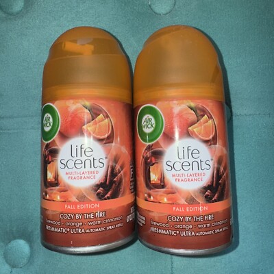 Airwick Cozy by the Fire Freshmatic Refill Life Scents Firewood Campfire Qty 2-image