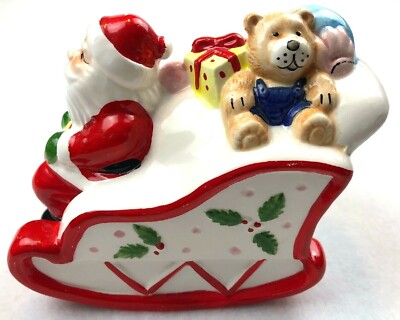 VTG Brinns Ceramic Santas Sleigh Wind Up Music Box Christmas -Taiwan SEE VIDEO-image