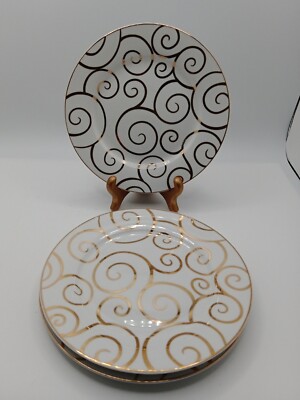 SET OF 3 PIER  GOLD SWIRL SALAD PLATES 7 5/8