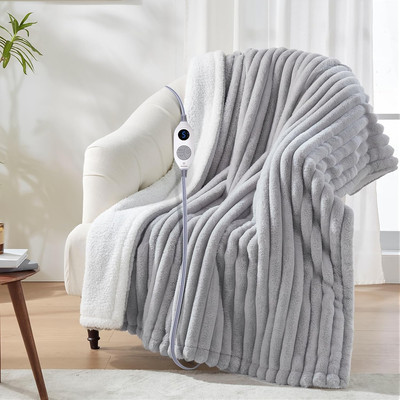 Electric Blanket Heated Throw, Super Cozy Luxury Faux Fur & Sherpa with 6 Heatin-image