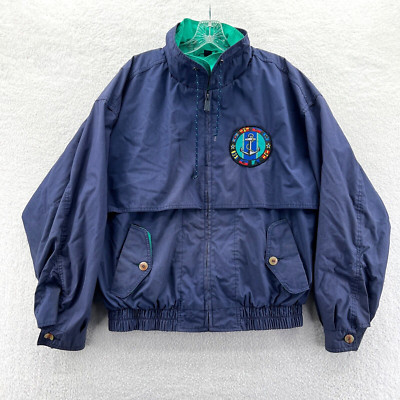 Vintage Rain Jacket Mens Medium Blue Anchor Sailing Club Yacht Long Sleeve Retro-image