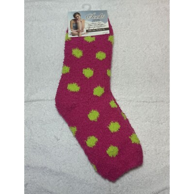 Cozy Pink & Green Polka Dot Socks One Size Fits Most Super Soft Microfiber-image