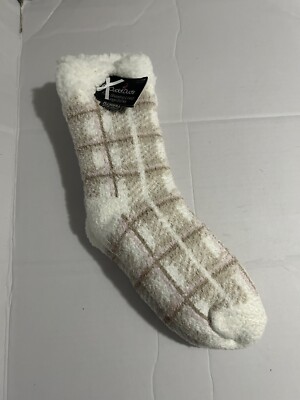 Cuddl Duds Faux Shearling Lounge Socks 4-10 Grip Sole Cozy Soft Ivory-image
