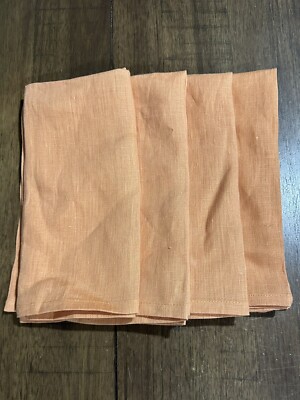 Set of 4 Pier 1 Imports Linen Napkins 20” Sq Solid Tangerine Color Pristine Cond-image