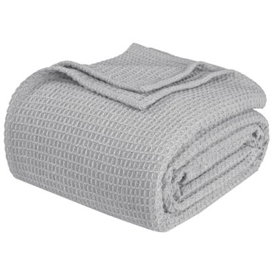 100℅ Soft Premium Cotton - Thermal Blanket - Snuggle in These Queen Light Grey-image