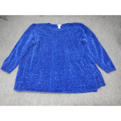 Catherines Royal Blue Fuzzy Knit Sweater Women's Size 3XWP Cozy Soft Pullover-image