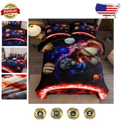 Soft and Breathable Galaxy Themed Twin Bedding Set - Includes Quilt + Pillowcase-image