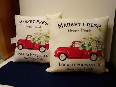 Outdoor Toss Pillows White/Red Truck/ Flowers