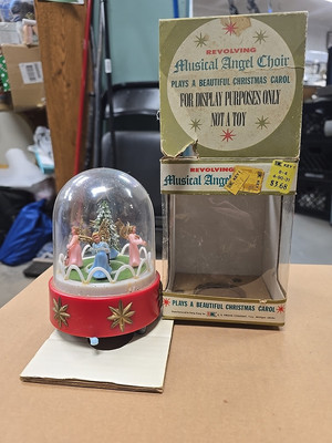 Vintage Hong Kong Hard Plastic Christmas Revolving Musical Angel Choir - Orig Bx-image