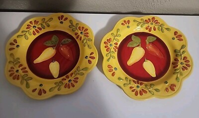 Pier 1  Imports  FLORES Hand Painted Earthenware Set of 2 Salad Plates 8.5