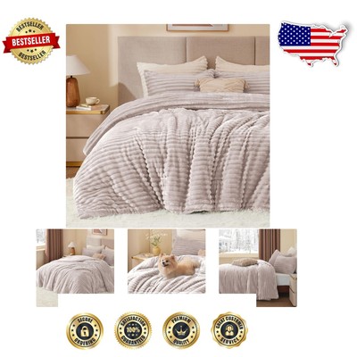 Stylish King Comforter Set - Cozy Striped Design with 2 Soft Pillowcases in Pink-image