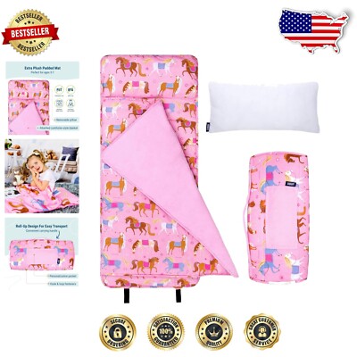 Cozy Cotton Nap Mat with Reusable Pillow for Kids - Travel-Friendly Design-image