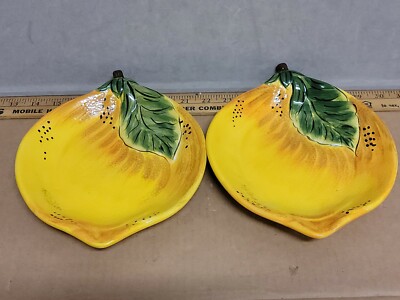 Pier 1 Imports Lemon Plate Hand Crafted Earthenware China Made set of 2 Used -image