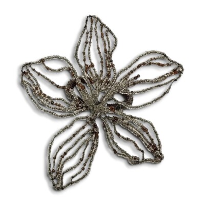 Pier 1 Imports Silver Crystal Floral Spray Napkin Ring Barrel Beads Replacement-image