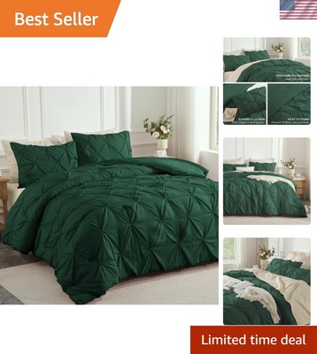 All-Season Dark Green Microfiber Comforter and Pillowcase Set for Twin-image