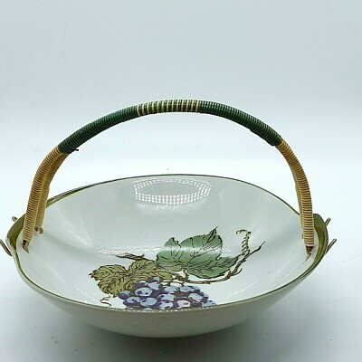 Vintage Porcelain Topline Imports Inc Grape & Leaves Design Serving Bowl Handle -image