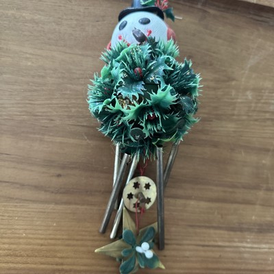 Vtg Snowman Wind Chimes Retro Christmas Decoration Hollow Plastic Head pinecones-image