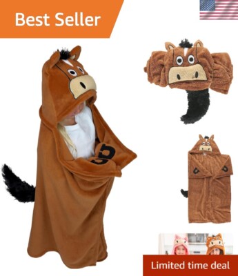 Machine Washable Horse Hooded Blanket - Cozy Fleece Wearable Comfort for Kids-image