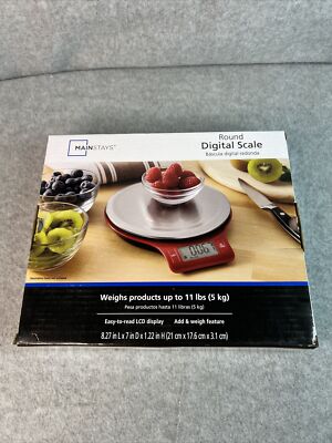 Mainstays Round Digital Kitchen Scale, Food Scale, Stainless Steel Platform, LCD-image
