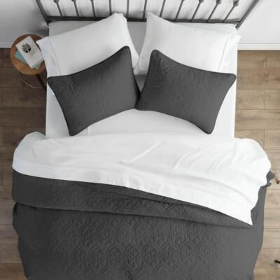 Becky Cameron 3-Piece Quilted Coverlet Set King Hypoallergenic Microfiber Gray-image