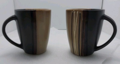 BETTER HOMES & GARDENS BAZAAR 16oz COFFEE MUGS BROWN STRIPE SET OF 2 LARGE SIZE -image
