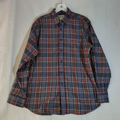 LL Bean Plaid Flannel Shirt Gray Red Mens Size Large Long Sleeve Button 228061-image