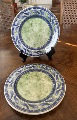 PIER 1 Italy Versailles Quadrifoglio Green Blue 8”Sandwich Dessert Plates(2)-image