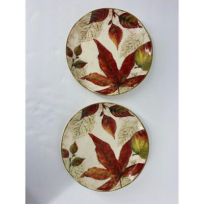 Pier 1 Imports Ironstone Fall Leaves Salad Plates Set of 2-image